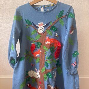Mini Boden Big Appliqué Jersey Dress in Blue Size 5-6